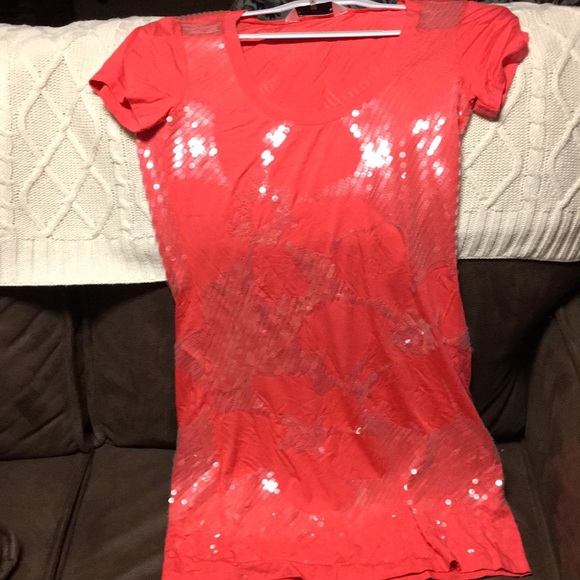 Size small coral sequined mini tshirt dress - Picture 1 of 2